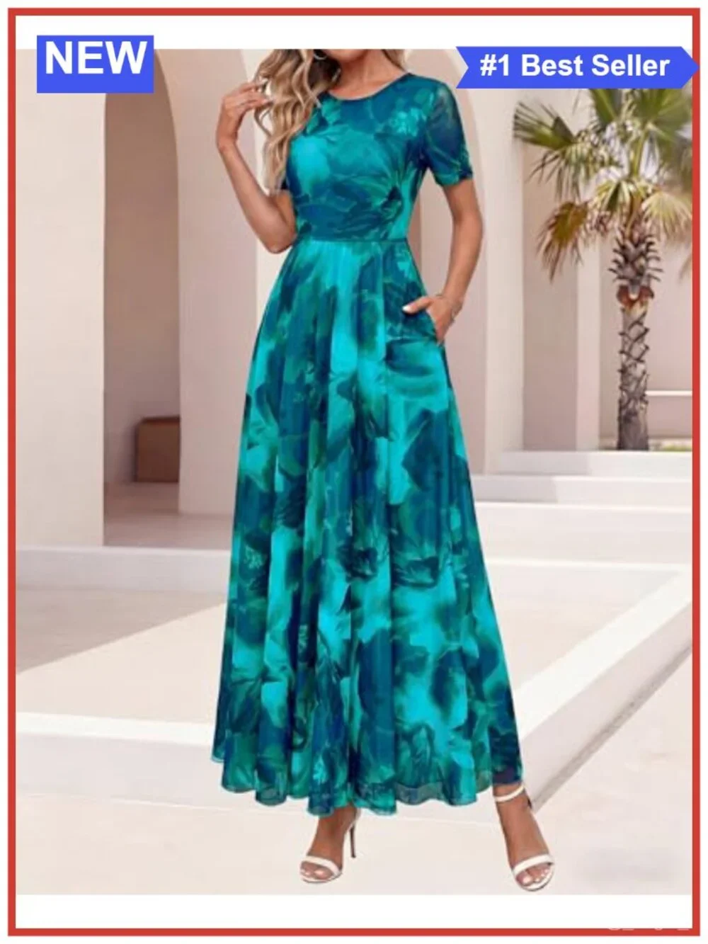 Women's Floral Maxi Dress Short Sleeve Semi Formal